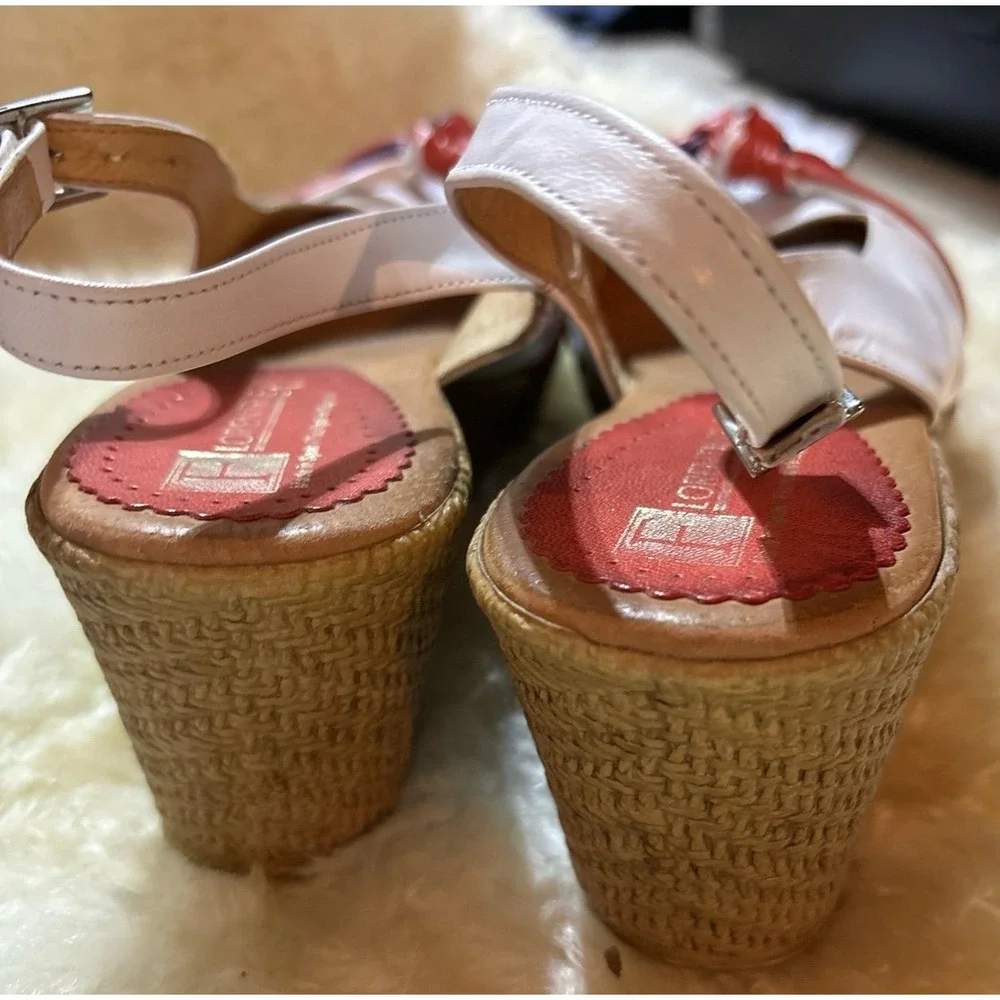 Florentine Peep‎ Toe Bow Wedge Espadrille Sandals, Size 10.5